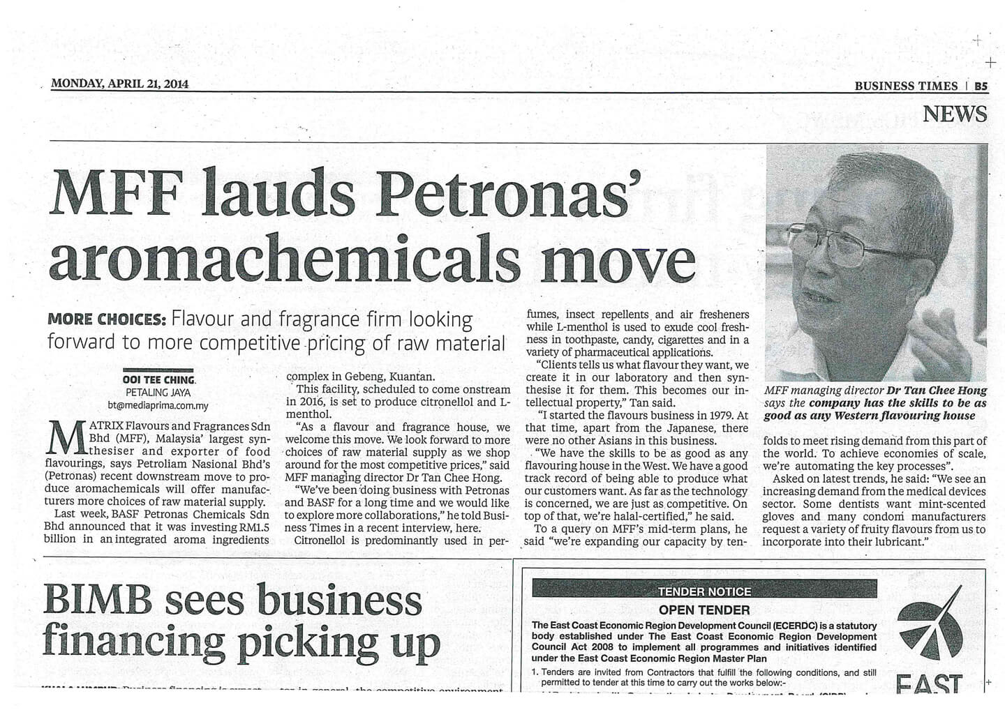 MFF Lauds Petronas’ aromachemicals move